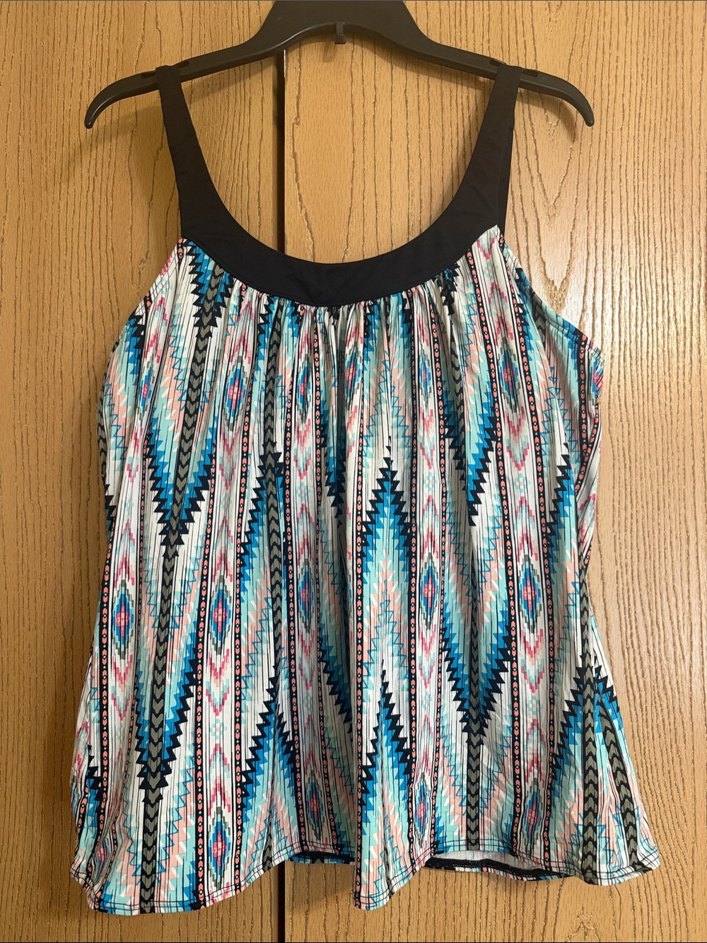 Coco Reef Aztec-Pattern Swim Camisole in Teal, Pink and Black